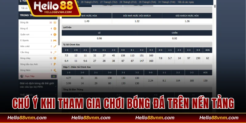 Chú ý khi tham gia chơi bóng đá trên nền tảng