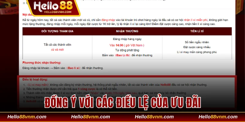 Đồng ý với các điều lệ của ưu đãi