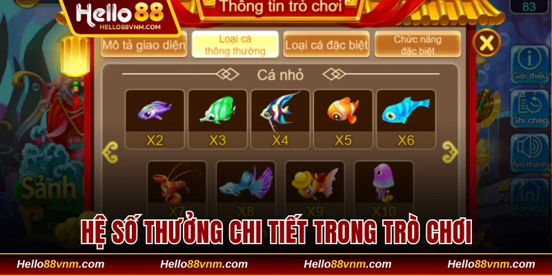 Hệ số thưởng chi tiết trong trò chơi