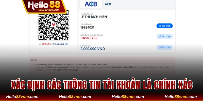 Xác định các thông tin tài khoản là chính xác